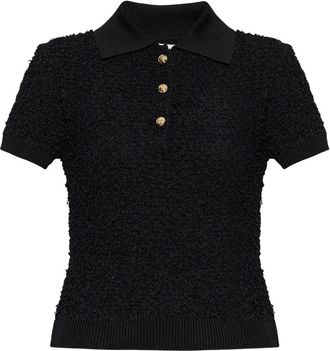 Balmain Tweed Korte Mouw Polo - Dames - Polos - Zwart - XS - Tweed - Tops