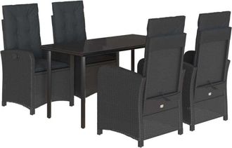 vidaXL Set De Muebles Jard&iacute;n 5 Pzas Con Cojines Rat&aacute;n Sint&eacute;tico Negro Vidaxl