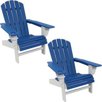 Sunnydaze All-Weather Blue/White Adirondack Chair With Drink Holder