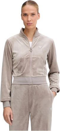 Guess Eco Couture Volledige Rits Velours Sweatshirt - Dames - Vesten met rits - Beige - L - Polyester - Hoodies & sweatvesten