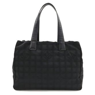 Chanel New Travel Line Black Nylon Leather Shoulder Bag Tote Bag (Pre-Owned)
