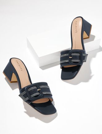 Talbots Kathryn Buckle Vachetta Block Heel Sandals - Blue - 10 1/2 M Talbots