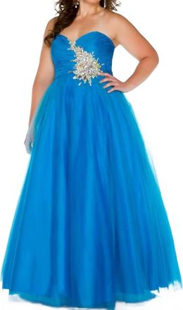 Mac Duggal Strapless Beaded Gown - Plus In Ocean