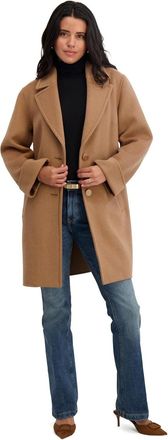 Elie Tahari Womens Relaxed Double-Faced Soft Wool Topper Coat with Front Buttons, Camel