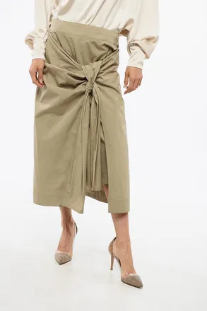 Bottega Veneta Gonna Midi in Popeline con Drappeggio Frontale Bottega Veneta