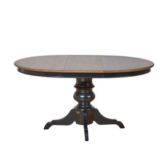 Robin des Bois Mesa redonda de roble con 1 extensi&oacute;n para 4/6 cubiertos negra