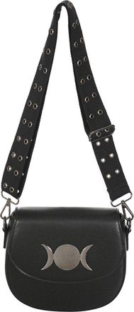 Banned Alternative Womens Gothic Shoulder Bag | Triple Goddess Half Moon Bag | Occult Witchy Style with Wide Eyelet Strap | Eternal Dusk Model