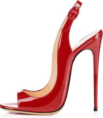 EDEFS Womens High Heel Slingback Sandals Open Toe Ankle Strap Summer Pumps Red Color EU45