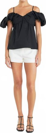 English Factory Victoria Ruched Sleeve Top In Black