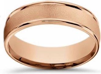 Pompeii3 6mm Brushed Round Polished Edge 14k Rose Gold Wedding Band