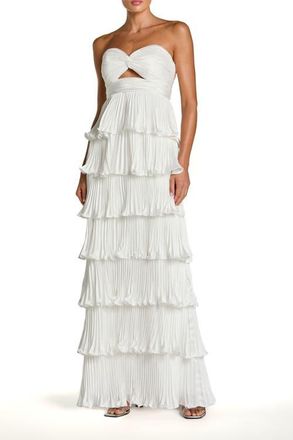 Mac Duggal Pleated Charmeuse Strapless Tiered Ruffle Gown in Ivory at Nordstrom, Size 10