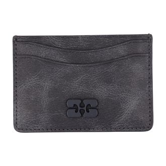 Ganni Womens Leather Card Case Gray Cases