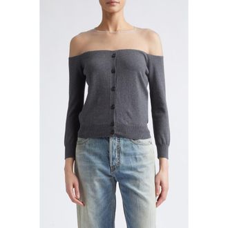 Maison Margiela Sheer Yoke Cotton & Nylon Cardigan in Dark Grey Melange at Nordstrom, Size Small
