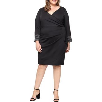 Alex Evenings Embellished Scuba Crepe Cocktail Dress in Black at Nordstrom, Size 24W