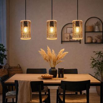 Globo Lighting Luce a sospensione a LED bamb&ugrave; nero Luce a sospensione a 3 fiamme per sala da pranzo bamb&ugrave; wickerwork marrone, metallo, 3x 4W 320Lm bianco caldo