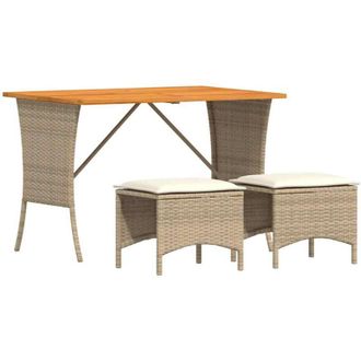 vidaXL Vidaxl - Set Comedor De Jard&iacute;n 3 Pzas Con Cojines Rat&aacute;n Sint&eacute;tico Beige