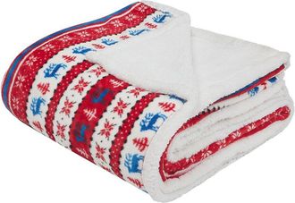 Beliani Manta De Franela Roja Y Azul 200 X 220 Cm Invierno Mullido Patr&oacute;n Cl&aacute;sico De Invierno De Temporada Reka