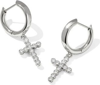 Kendra Scott Cross Crystal Drop Huggie Hoop Earrings in Silver at Nordstrom