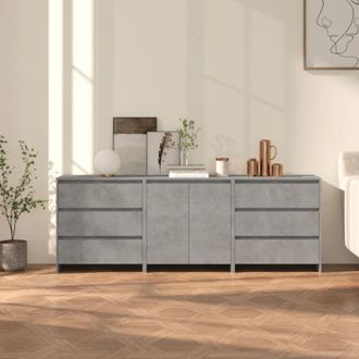 vidaXL Credenze 3 pz Grigio Cemento in Legno Multistrato - Vidaxl