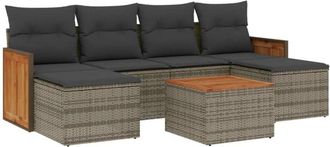 vidaXL Set De Sof&aacute;s De Jard&iacute;n 7 Piezas Con Cojines Rat&aacute;n Pe Gris Vidaxl