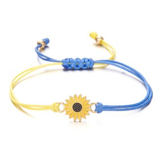 Generic Hand Woven Sunflower Bracelet for Women Blue Yellow Ukraine
