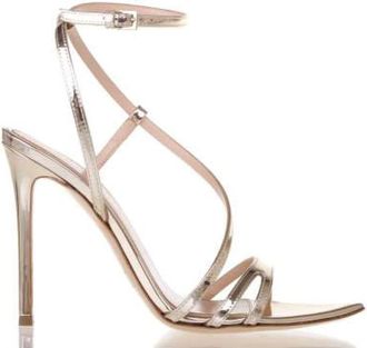 Ninalilou Schoenen, Dames, Grijs, 37 EU, Leer, Platina Spiegel Hoge Hak Sandaal