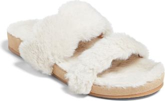 Jack Rogers Lauren Slippers Womens White Faux Fur Slip-On Slide JOBB1455