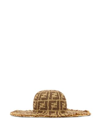 Fendi Raffia hoed met franje en FF-patroon - Beige
