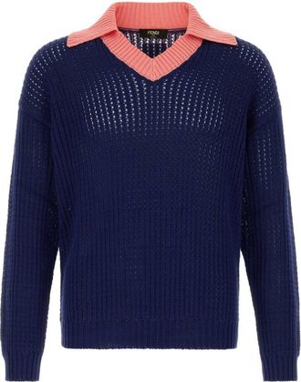 Fendi Blue V Neck Sweaters