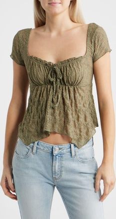 BDG Piper Asymmetric Hem Stretch Lace Top in Khaki at Nordstrom, Size X-Small