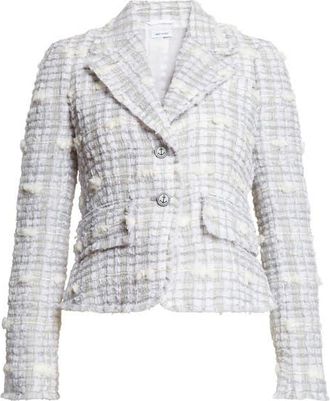 Thom Browne Crop Sculpted Shoulder Pouf Tweed Jacket in Medium Grey at Nordstrom, Size 8 Us