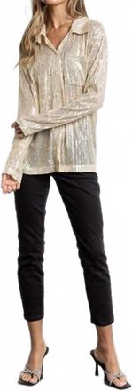 Kiwi Saint-Tropez Sequined Button Down Long Sleeve Mesh Blouse Shirt In Gold