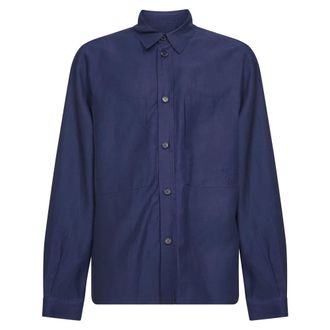 Laneus Light Jackets, male, Blue, Size: XL Linen and Viscose Overshirt