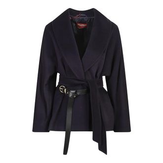 Max Mara Wool Coat - female - Max Mara Studio - Belted Coats - Blue - L - Coats
