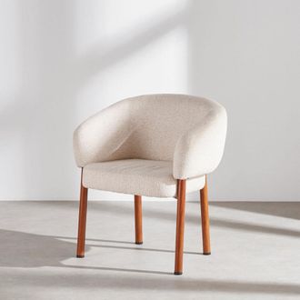 Maisons du monde Sill&oacute;n de comedor de tela beige y acero efecto madera oscura