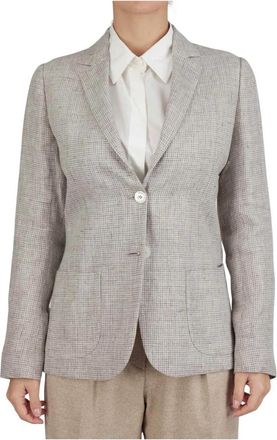 Kiton Geometric Linnen Blazer - Dames - Blazers - Grijs - 2XS - Linnen - Jassen
