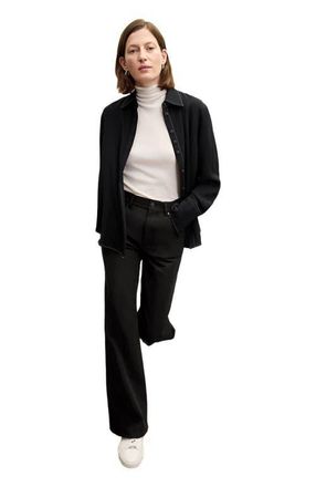 M.M.LaFleur Mira Top - Washable Silk Top Stitch in Black at Nordstrom, Size Large