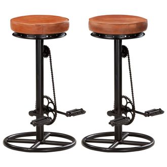 vidaXL Vidaxl - Taburetes De Cocina 2 Uds Cuero Aut&eacute;ntico Cabra Negro Y Marr&oacute;n