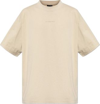 Balenciaga Tops, Heren, Beige, S, T-shirt met geborduurd logo