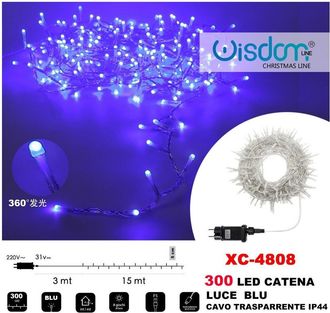 Trade Shop Trade Shop - Cadena Ligera 300 Led Luces Ligeras Cable Transparente De Luz Azul Ip44 Xc-4808