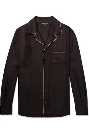 Dolce & Gabbana Camp-Collar Logo-Embroidered Silk-Twill Pyjama Shirt
