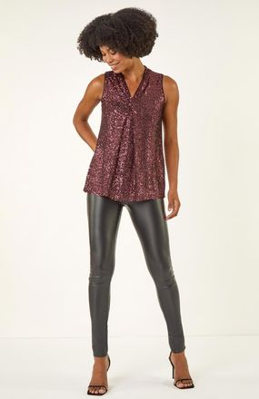 Roman Sequin Pleat Front Vest Top