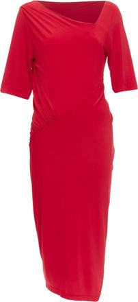 DKNY Asymmetric Neck Tuck Draped Midi Dress