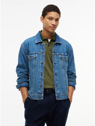 Tommy Hilfiger Mens Relaxed Fit Flag Logo Denim Jacket - Med Wash - XXXL