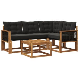 vidaXL Conjunto De Sof&aacute;s De Exterior Con Coj&iacute;n 5 Pcs Natural Y Negro Vidaxl