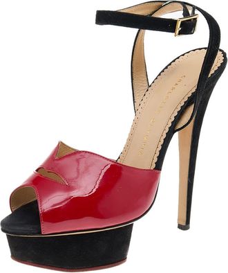 Charlotte Olympia Red Suede And Patent Leather Platform Sandals