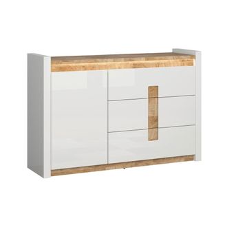 Petits Meubles Buf&eacute; 1 puerta 3 cajones con led paneles de mdf blanco y madera