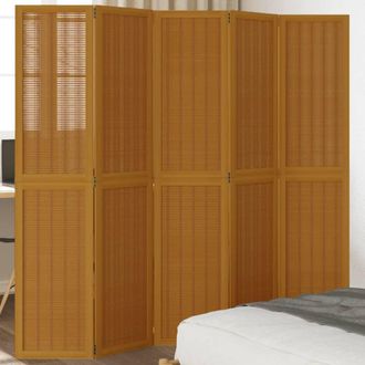 vidaXL Biombo Separador De 5 Paneles Madera Maciza Paulownia Marr&oacute;n Vidaxl