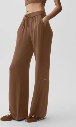 Alo | Semi-Sheer Delicate Lounge Flare Pants in Sun Kissed Brown, Size: Medium