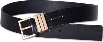 AllSaints Leather Belt in Black /Warm Brass at Nordstrom, Size Small